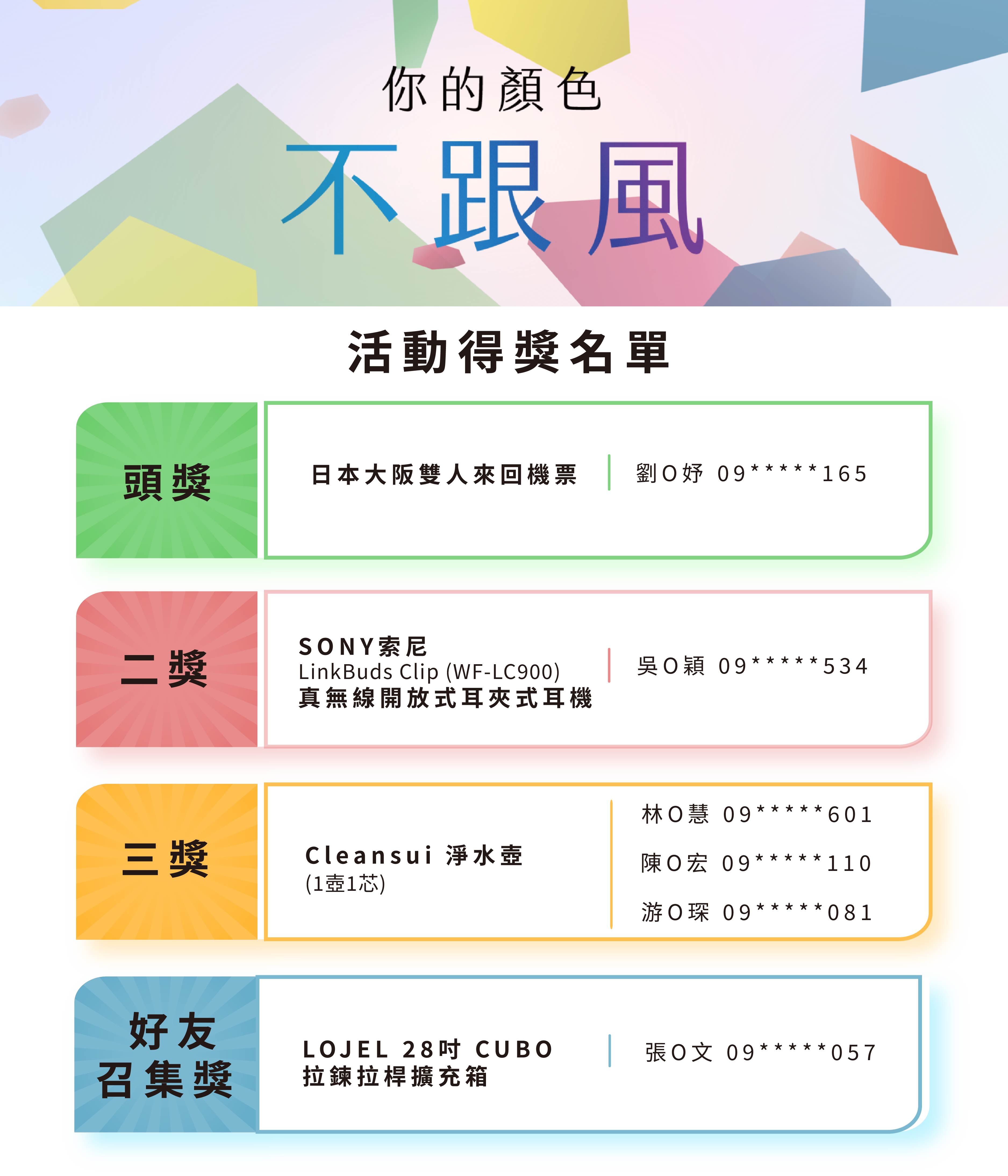 AQUA你的顏色不跟風得獎公告名單